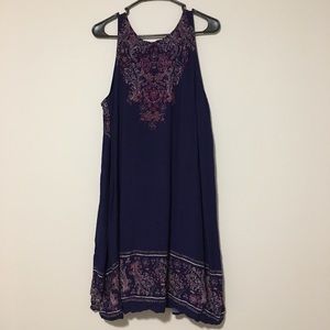 Sleeveless Patterned Navy Dress
